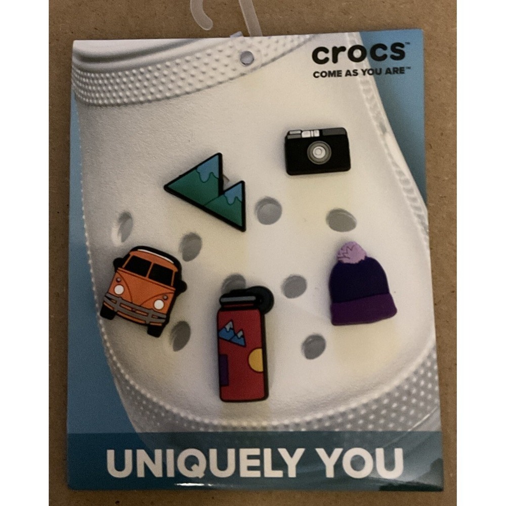 Crocs Jibbitz Shoe Charms-Van Life-5 Pack-Van,Camera,Beanie,Water Bottle,Mtn-NEW